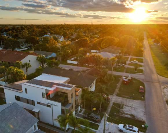 sunset over buildings